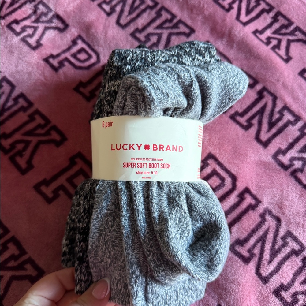 Lucky Brand Black and Gray Super Soft Boot Socks
